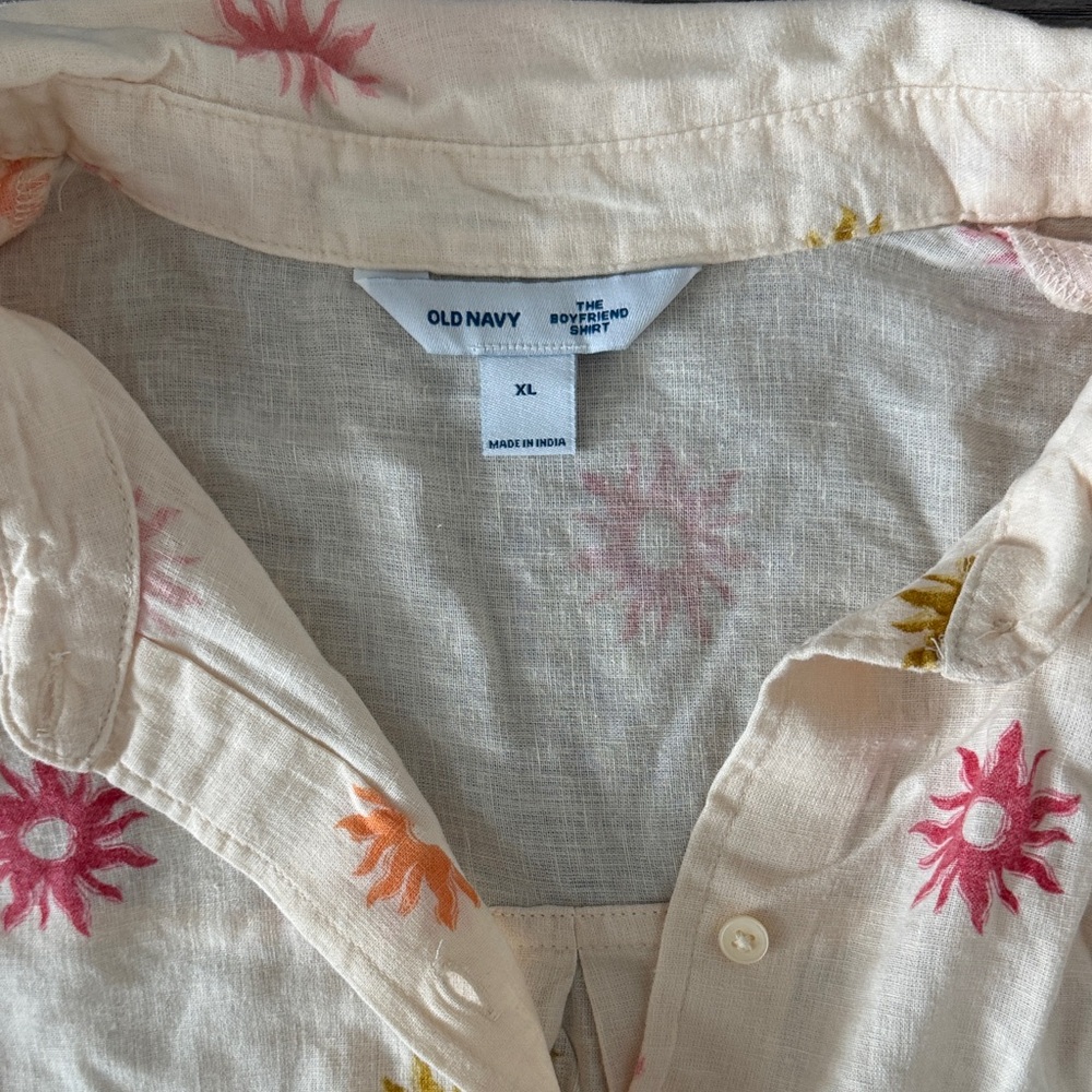 🌼OLD NAVY🌼 NWT Peachy Cream Floral Linen Shirt and Shorts Set, Size XL - Picture 5 of 13